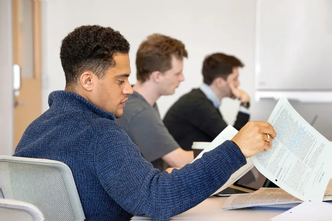 Law student Luis Weierbach in class at Dineen Hall.