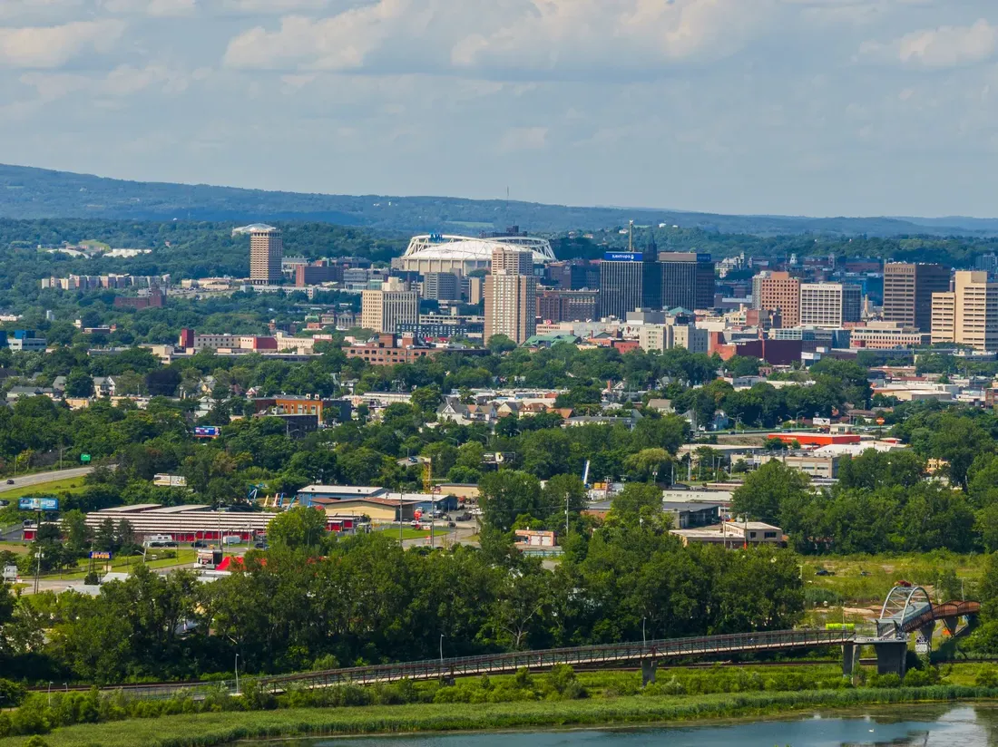 Drone shot of City of Syracuse.